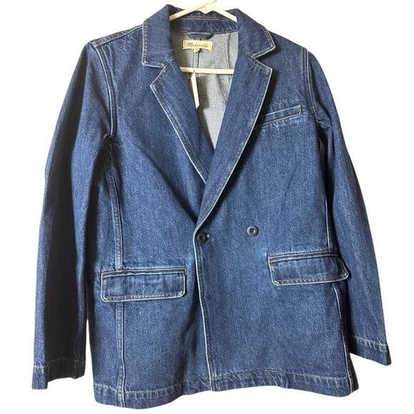 MADEWELL Double Breasted Denim Blazer Jacket  Blue Wash Sz S NWT - Picture 1 of 10